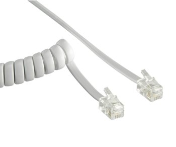 DINIC telephone handset coiled cable, RJ10 4P4C modular plug to plug, white, length 2.00m, box